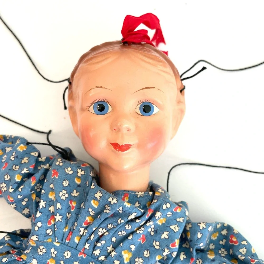 Vintage Antique 30s Effanbee Emily Ann Marionette Puppet Girl Wooden Control 12